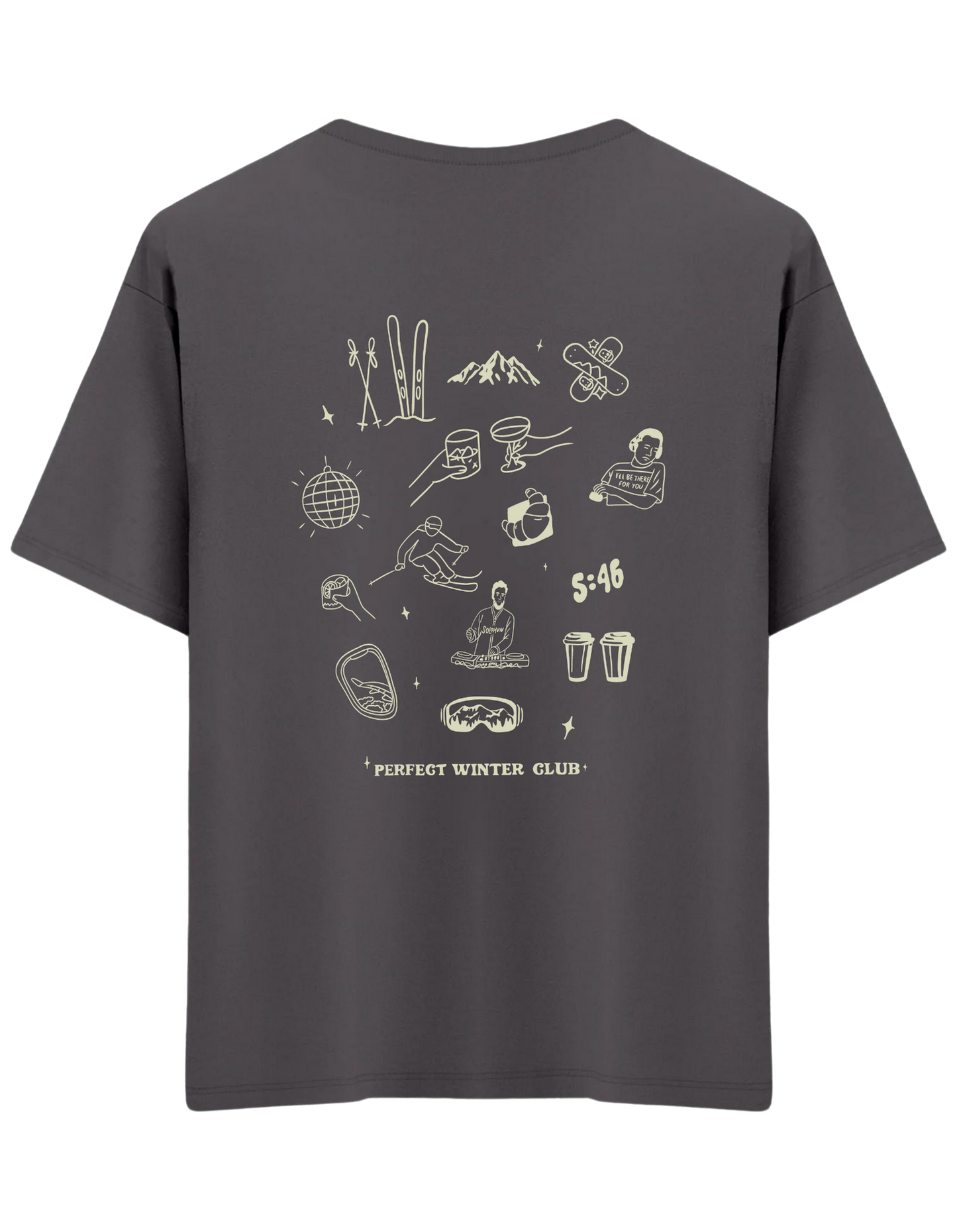 Winter Club Baskılı Bisiklet Yaka Oversize T-shirt