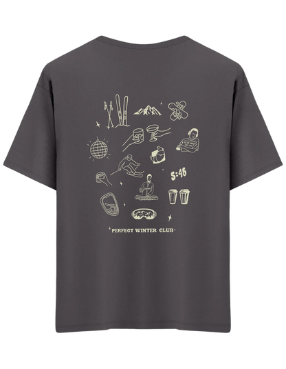 Winter Club Baskılı Bisiklet Yaka Oversize T-shirt