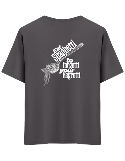 Spaghetti Baskılı Bisiklet Yaka Oversize T-shirt