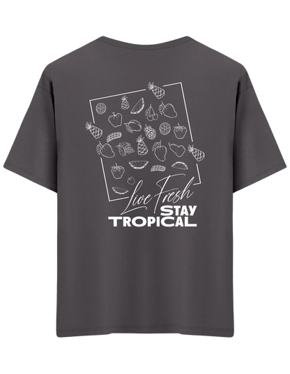 Tropical Baskılı Bisiklet Yaka Oversize T-shirt