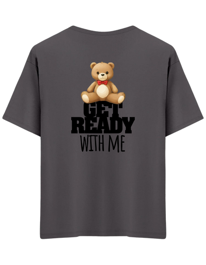 With Me Baskılı Bisiklet Yaka Oversize T-shirt