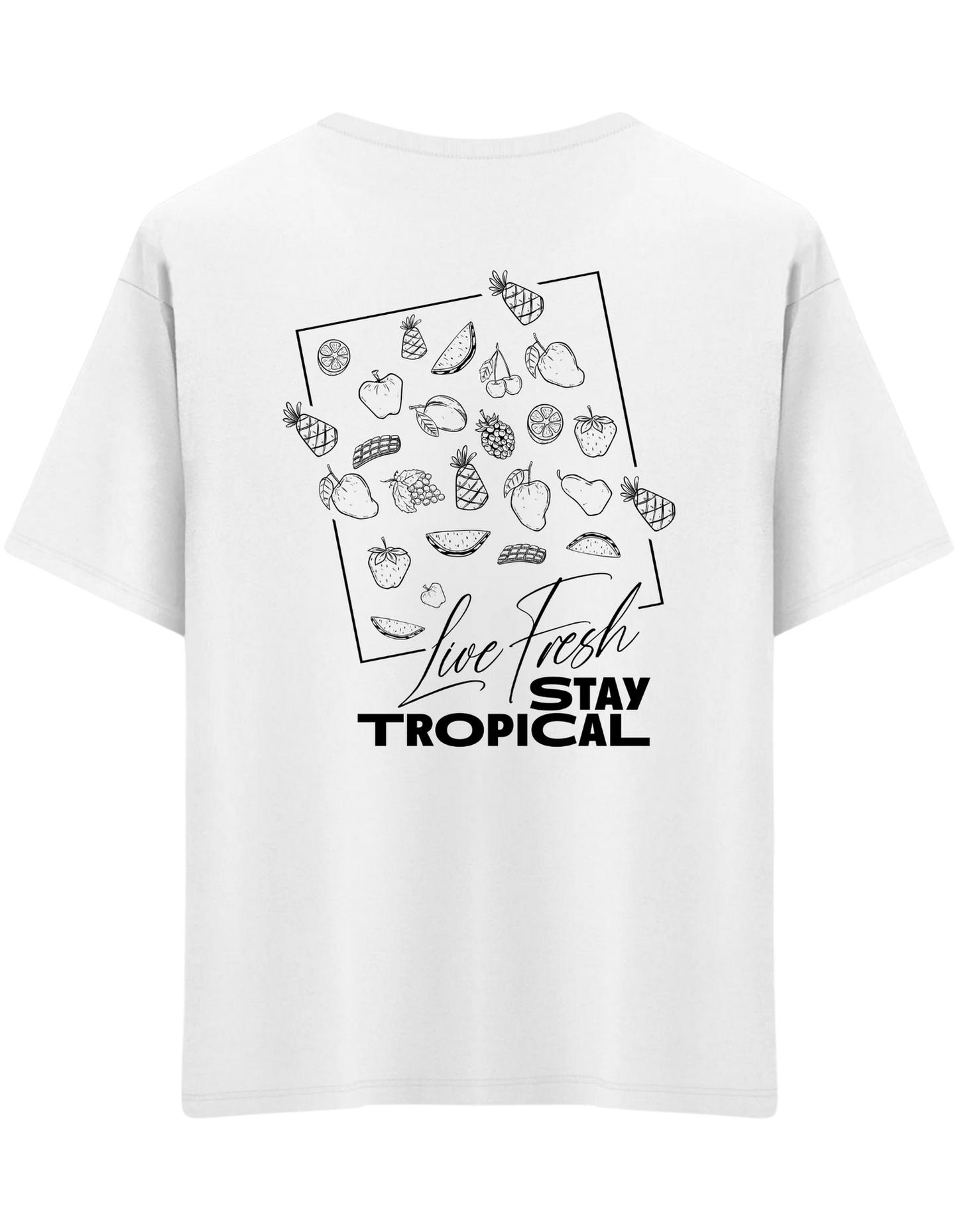 Tropical Baskılı Bisiklet Yaka Oversize T-shirt