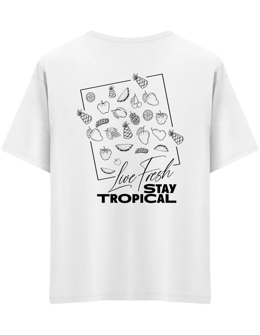 Tropical Baskılı Bisiklet Yaka Oversize T-shirt