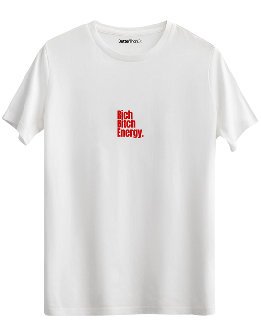 Rich Bitch Energy Baskılı Bisiklet Yaka Regular T-shirt