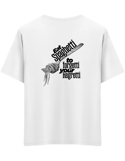 Spaghetti Baskılı Bisiklet Yaka Oversize T-shirt