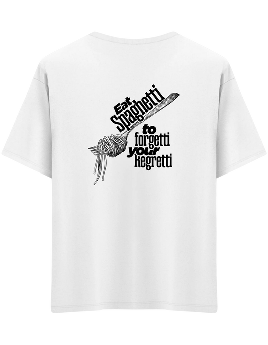 Spaghetti Baskılı Bisiklet Yaka Oversize T-shirt
