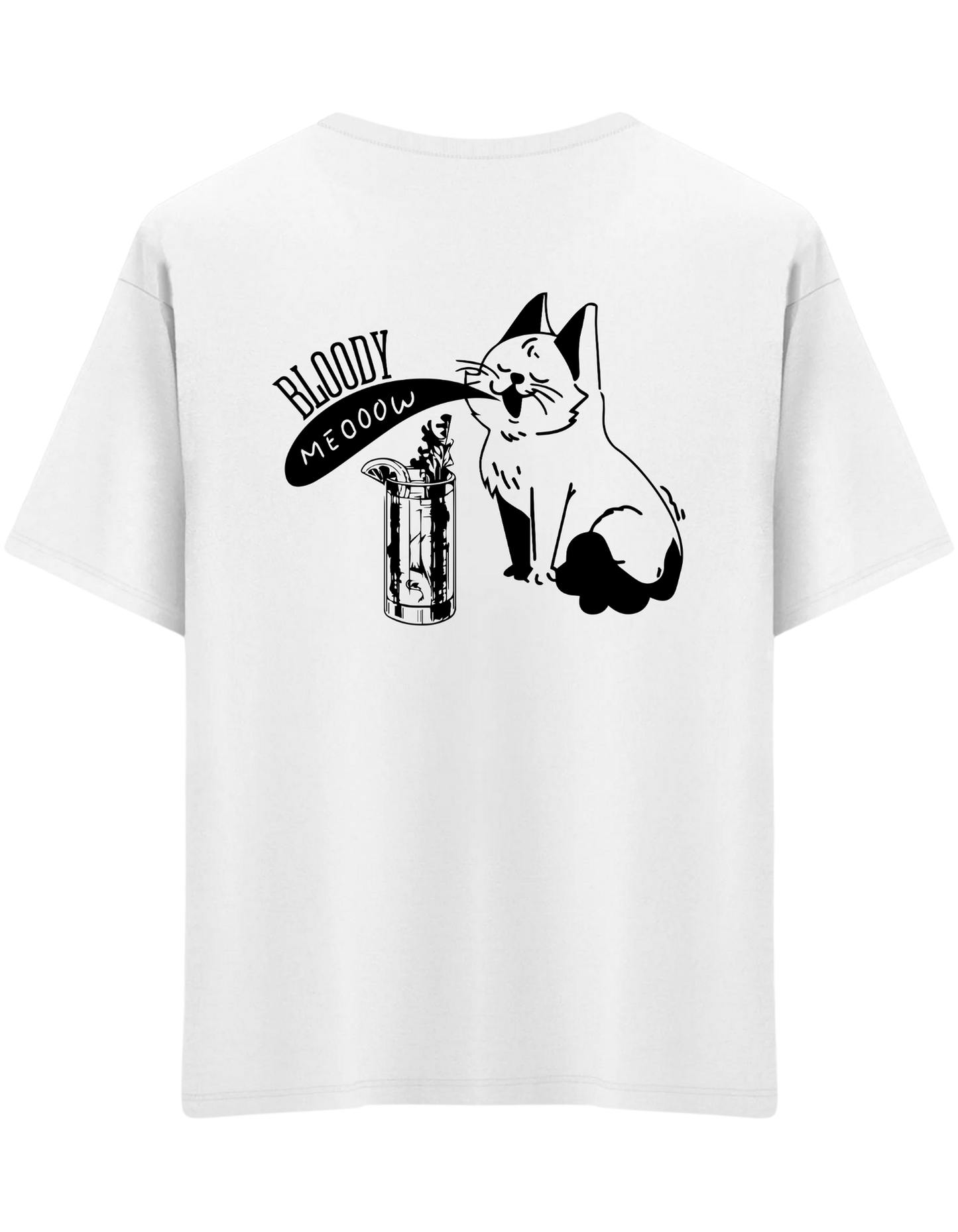 Bloody Meow Baskılı Bisiklet Yaka Oversize T-shirt