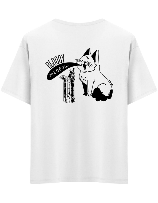 Bloody Meow Baskılı Bisiklet Yaka Oversize T-shirt