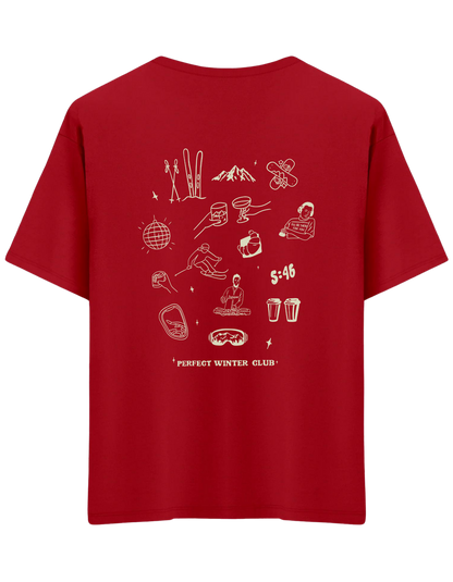 Winter Club Baskılı Bisiklet Yaka Oversize T-shirt