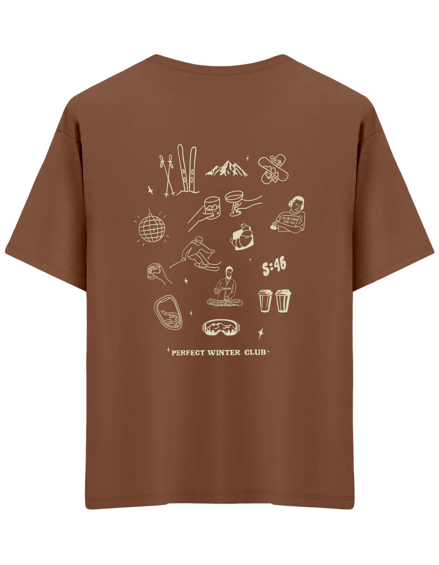 Winter Club Baskılı Bisiklet Yaka Oversize T-shirt