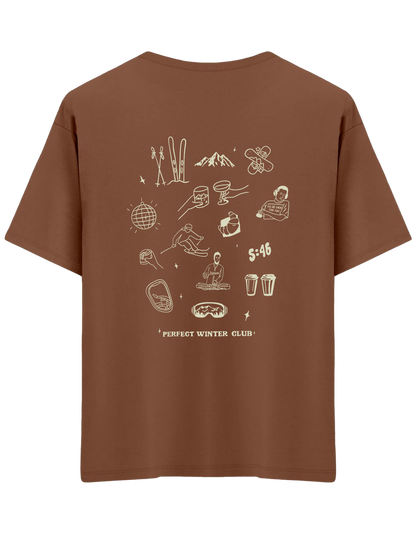 Winter Club Baskılı Bisiklet Yaka Oversize T-shirt