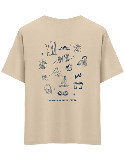 Winter Club Baskılı Bisiklet Yaka Oversize T-shirt