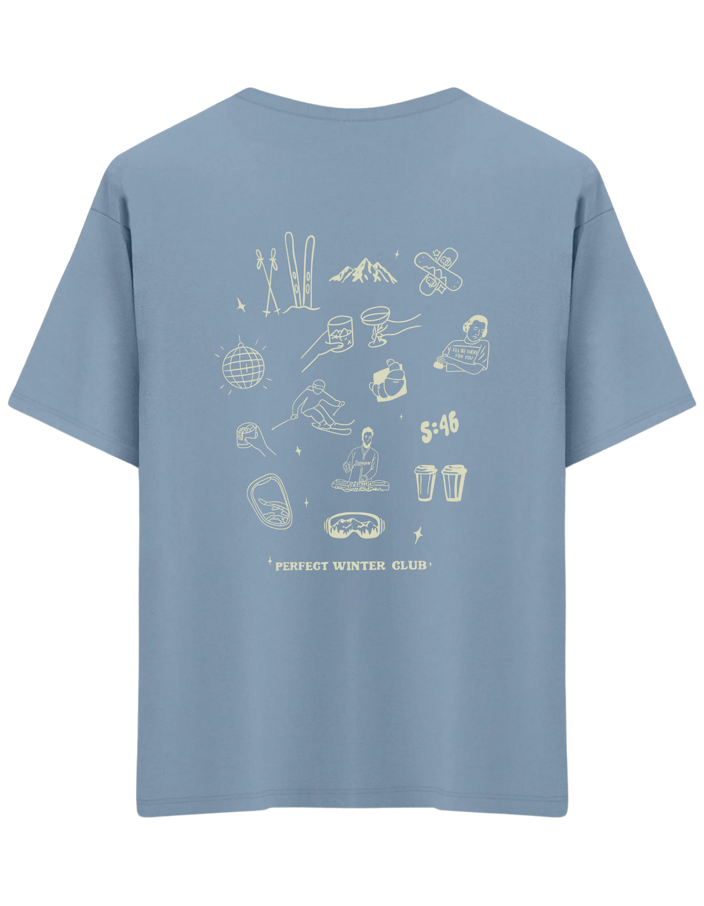 Winter Club Baskılı Bisiklet Yaka Oversize T-shirt