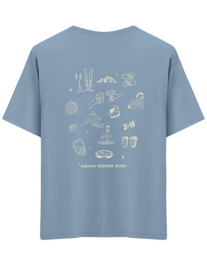 Winter Club Baskılı Bisiklet Yaka Oversize T-shirt