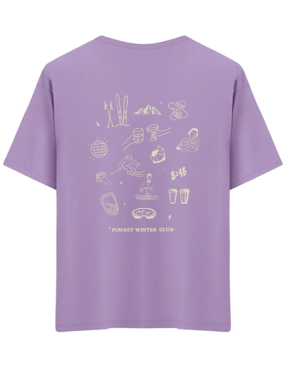 Winter Club Baskılı Bisiklet Yaka Oversize T-shirt