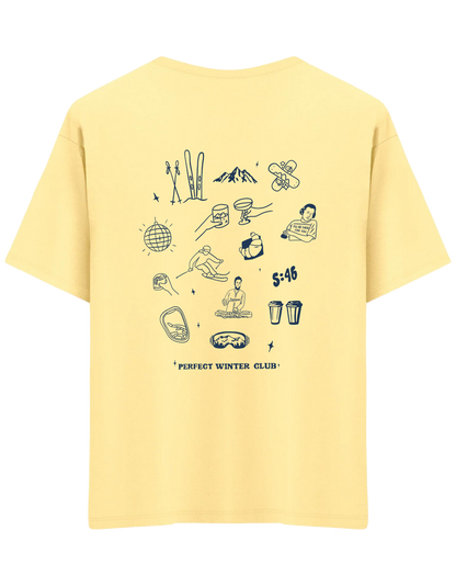 Winter Club Baskılı Bisiklet Yaka Oversize T-shirt