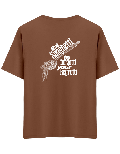 Spaghetti Baskılı Bisiklet Yaka Oversize T-shirt