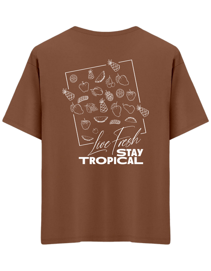Tropical Baskılı Bisiklet Yaka Oversize T-shirt