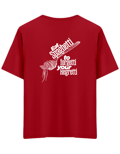 Spaghetti Baskılı Bisiklet Yaka Oversize T-shirt