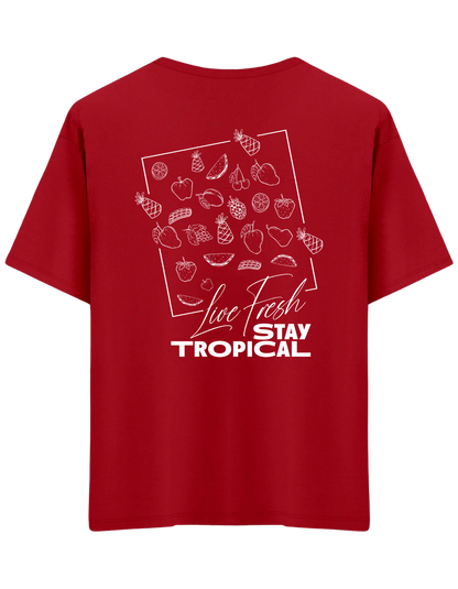Tropical Baskılı Bisiklet Yaka Oversize T-shirt