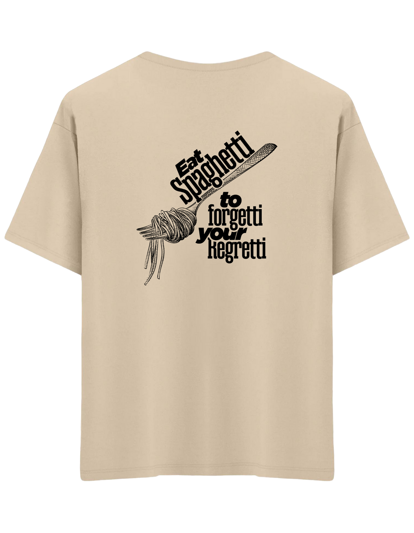 Spaghetti Baskılı Bisiklet Yaka Oversize T-shirt