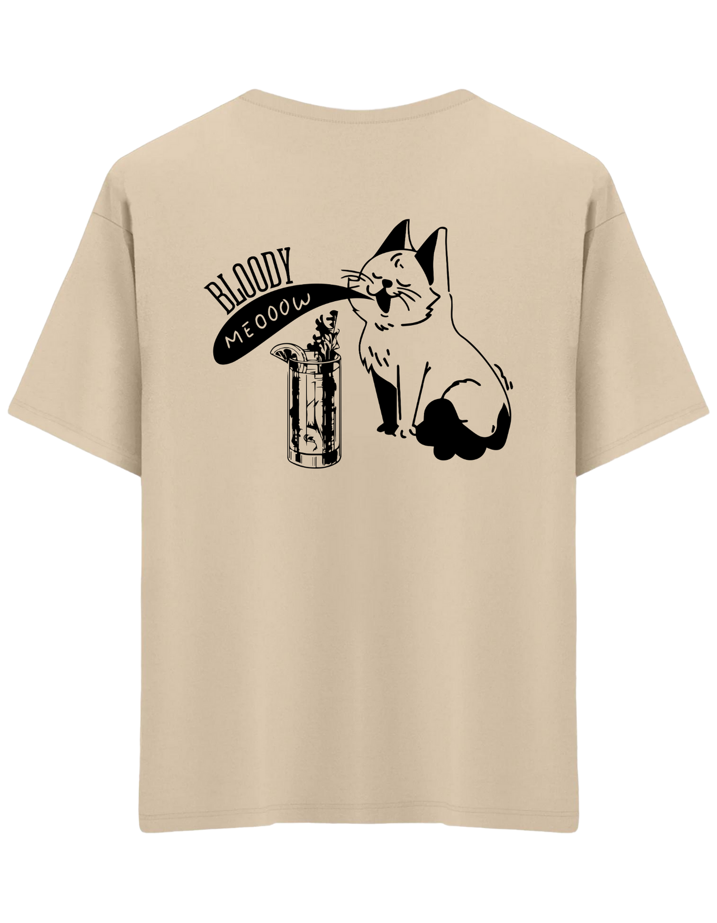 Bloody Meow Baskılı Bisiklet Yaka Oversize T-shirt