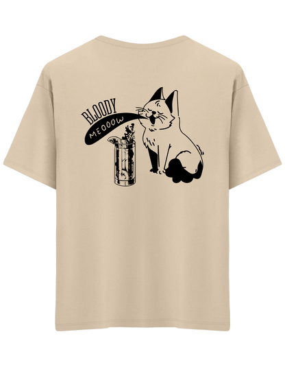 Bloody Meow Baskılı Bisiklet Yaka Oversize T-shirt