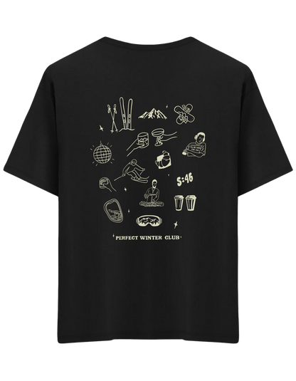 Winter Club Baskılı Bisiklet Yaka Oversize T-shirt