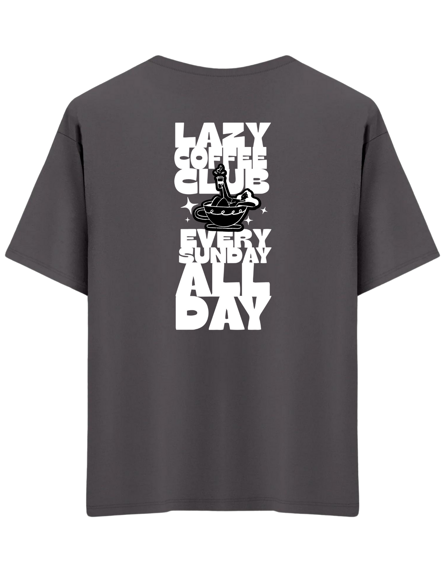 Lazy Coffee Club Baskılı Bisiklet Yaka Oversize T-shirt
