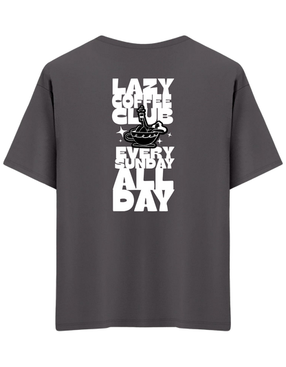 Lazy Coffee Club Baskılı Bisiklet Yaka Oversize T-shirt