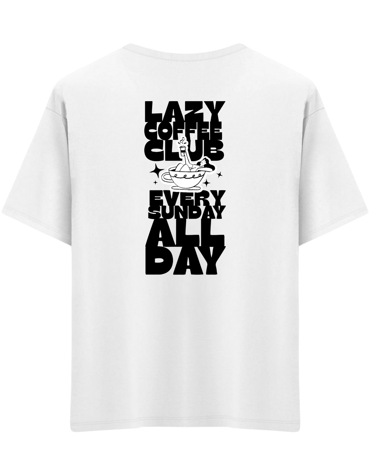 Lazy Coffee Club Baskılı Bisiklet Yaka Oversize T-shirt