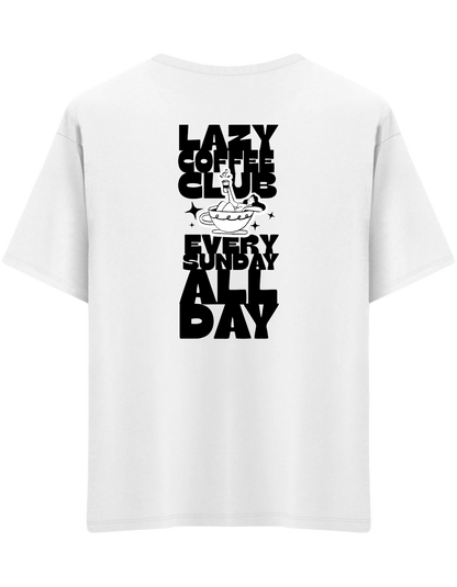 Lazy Coffee Club Baskılı Bisiklet Yaka Oversize T-shirt