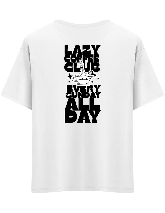 Lazy Coffee Club Baskılı Bisiklet Yaka Oversize T-shirt