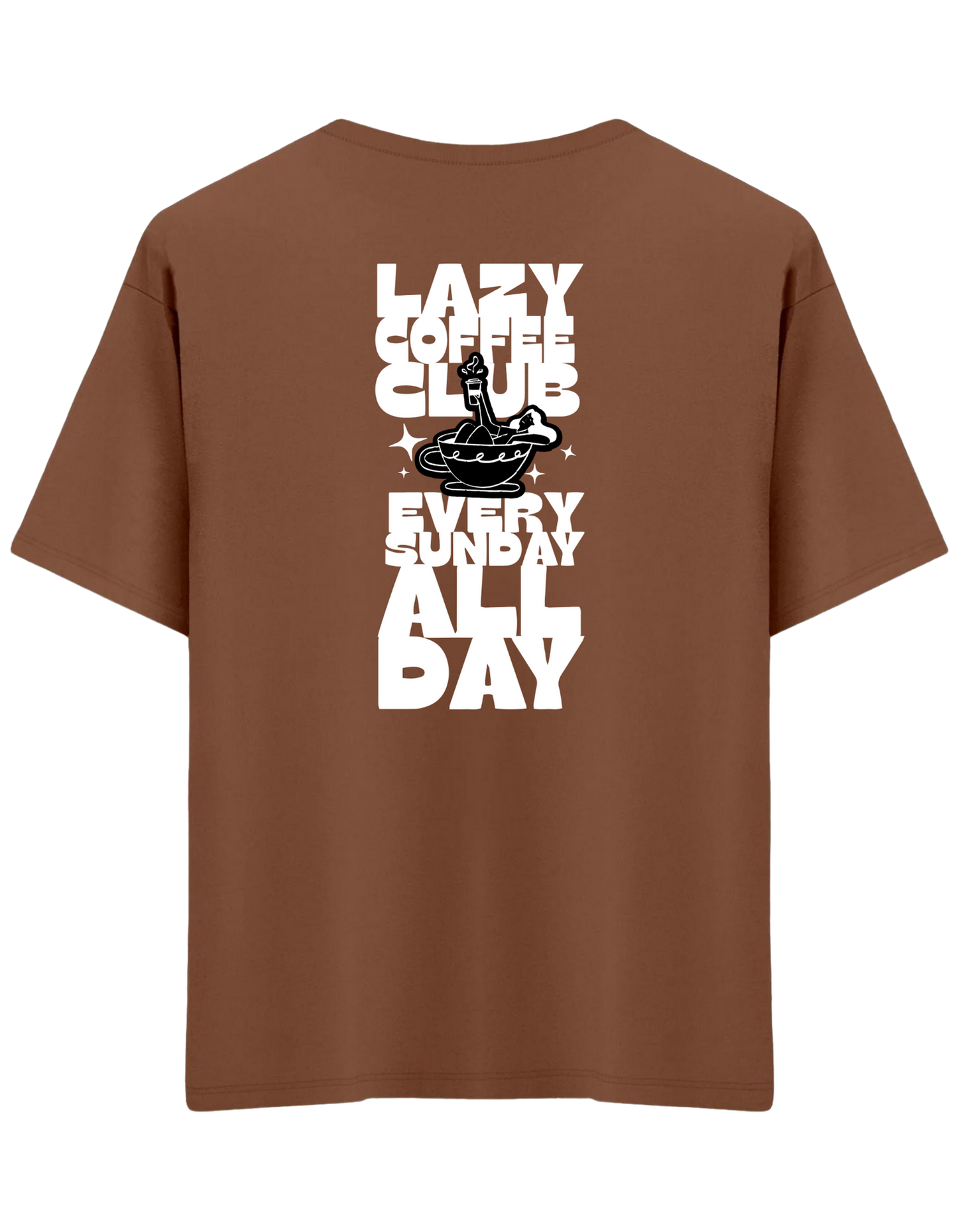 Lazy Coffee Club Baskılı Bisiklet Yaka Oversize T-shirt
