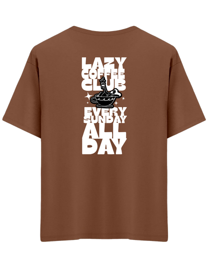 Lazy Coffee Club Baskılı Bisiklet Yaka Oversize T-shirt