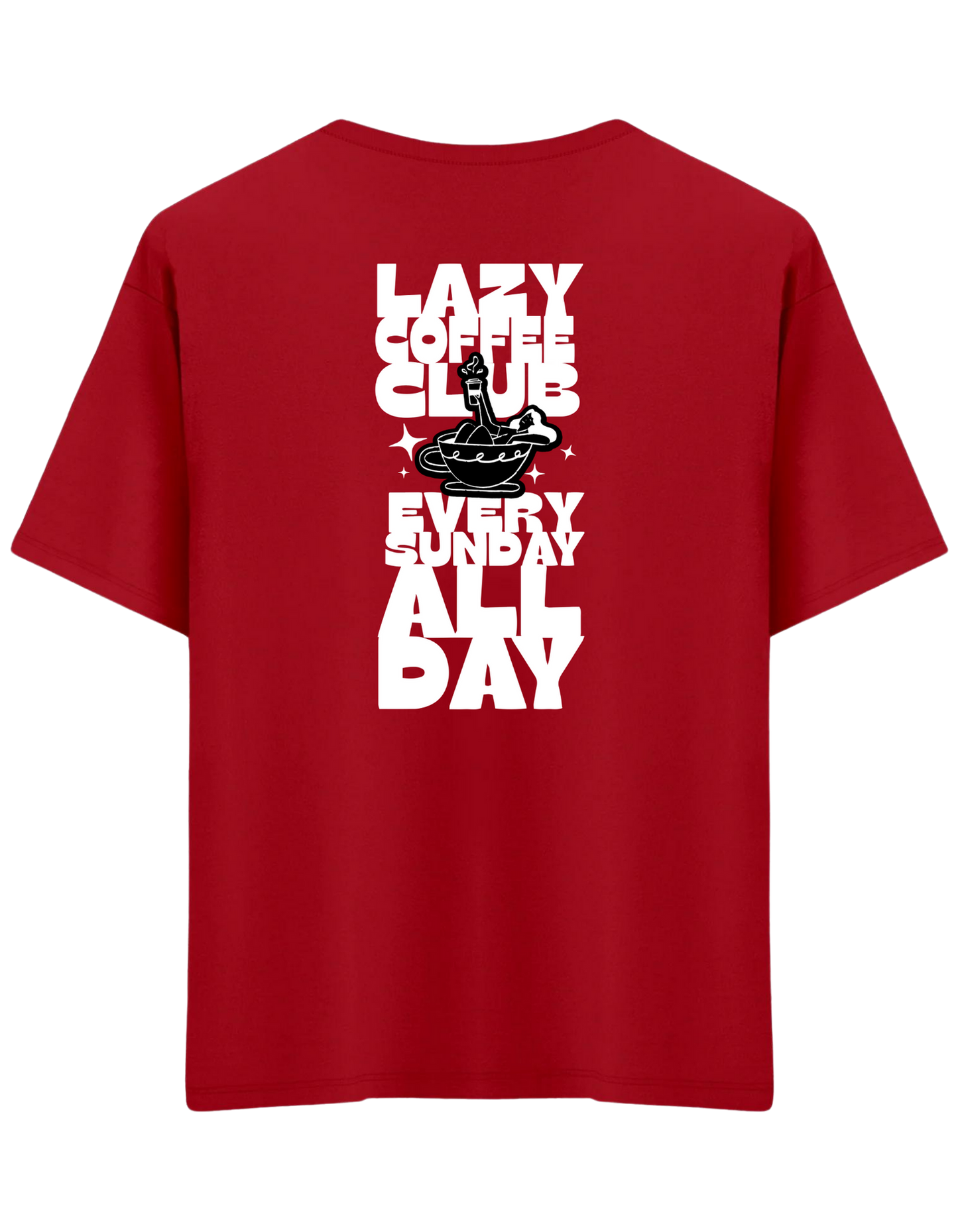 Lazy Coffee Club Baskılı Bisiklet Yaka Oversize T-shirt