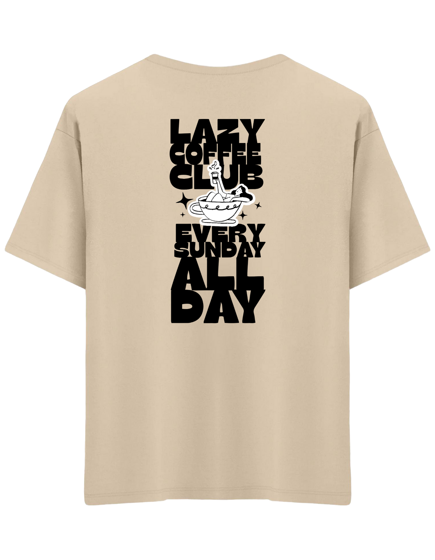 Lazy Coffee Club Baskılı Bisiklet Yaka Oversize T-shirt