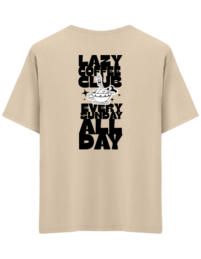 Lazy Coffee Club Baskılı Bisiklet Yaka Oversize T-shirt