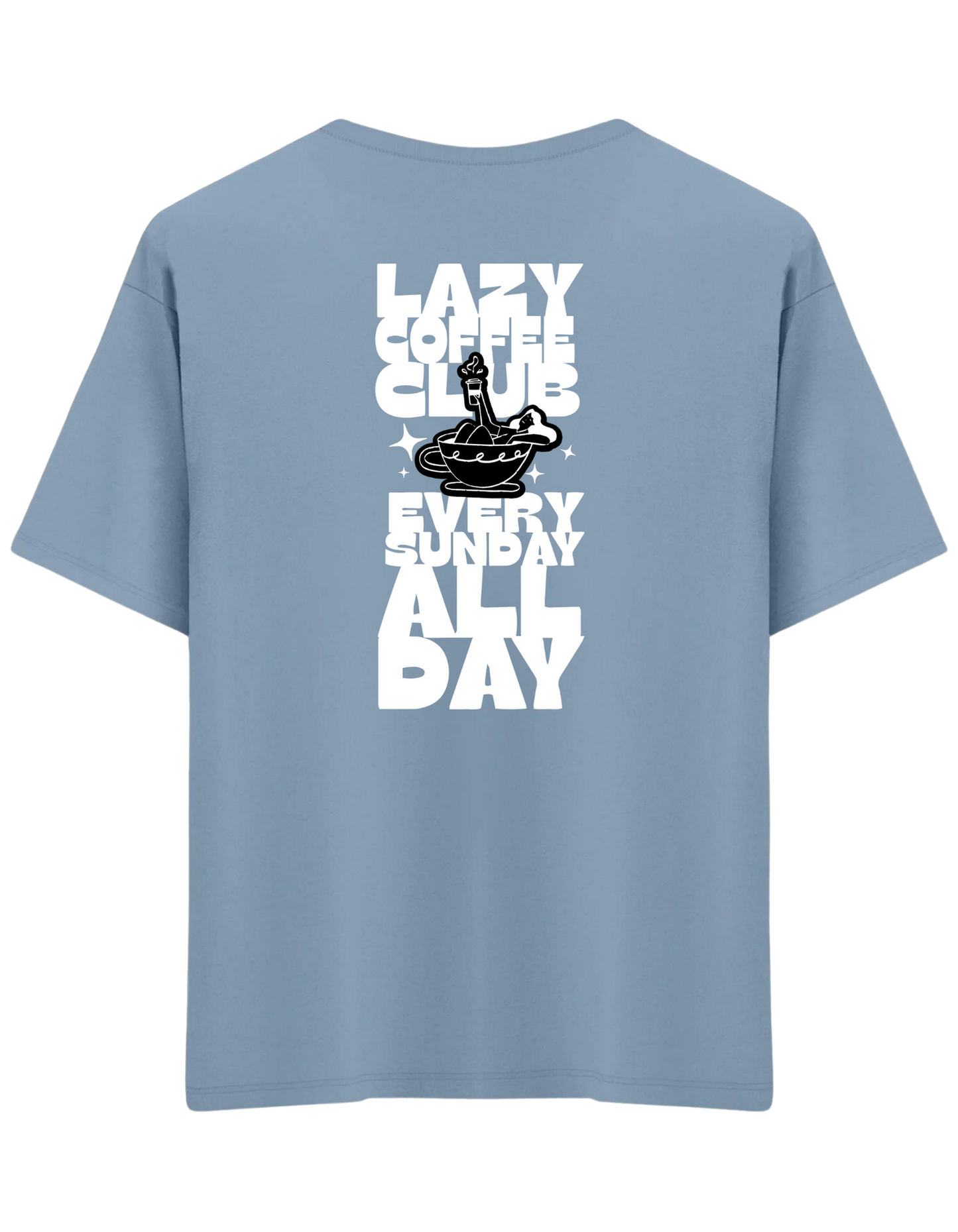 Lazy Coffee Club Baskılı Bisiklet Yaka Oversize T-shirt