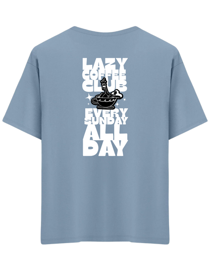 Lazy Coffee Club Baskılı Bisiklet Yaka Oversize T-shirt