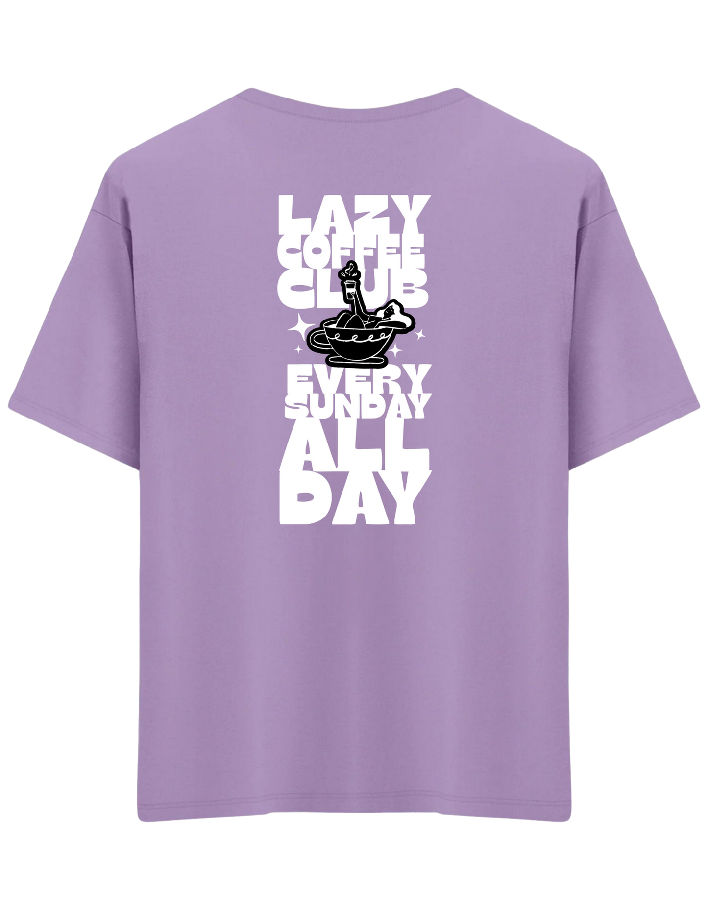 Lazy Coffee Club Baskılı Bisiklet Yaka Oversize T-shirt