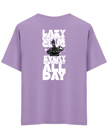 Lazy Coffee Club Baskılı Bisiklet Yaka Oversize T-shirt