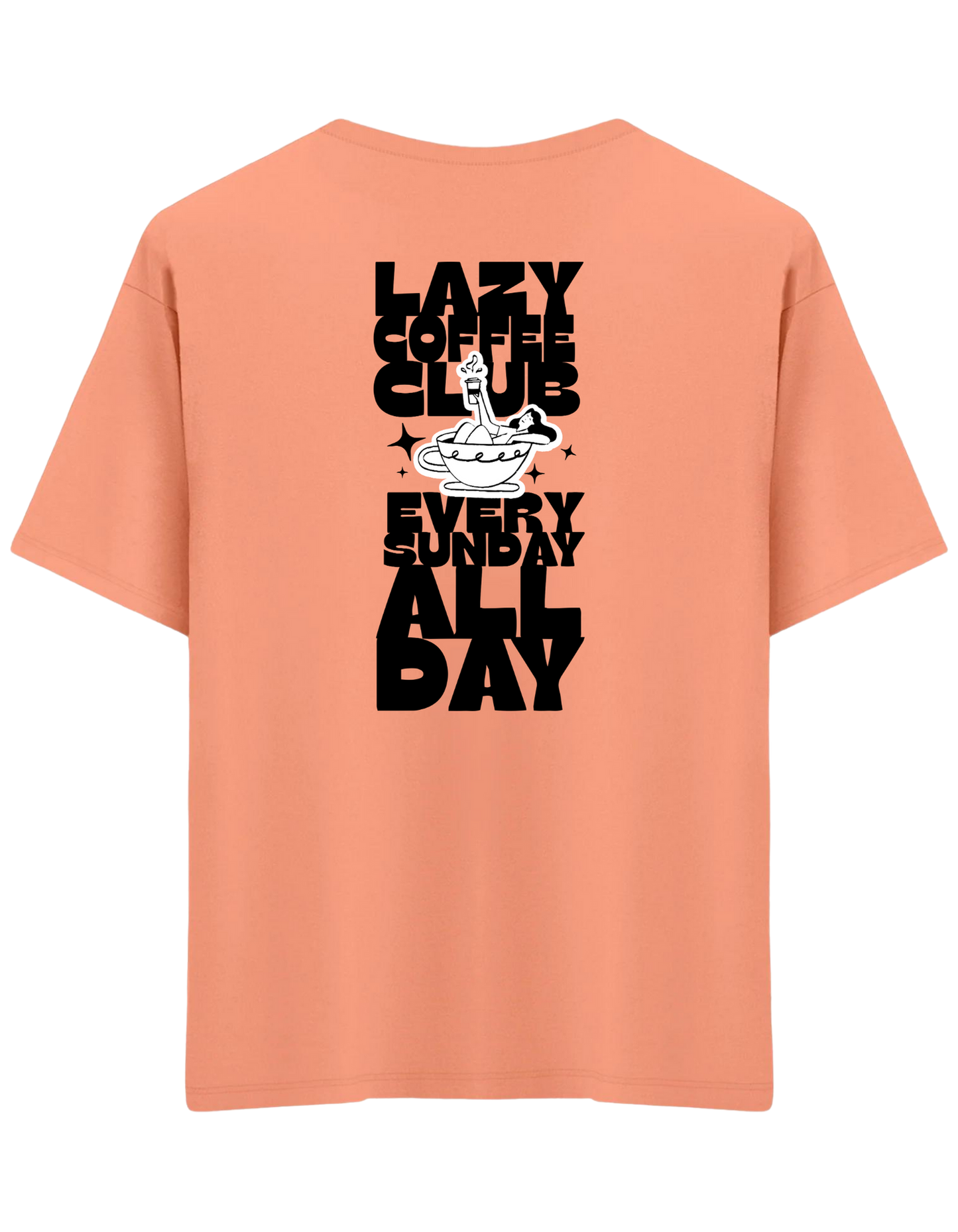 Lazy Coffee Club Baskılı Bisiklet Yaka Oversize T-shirt