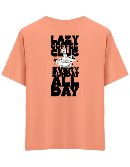 Lazy Coffee Club Baskılı Bisiklet Yaka Oversize T-shirt