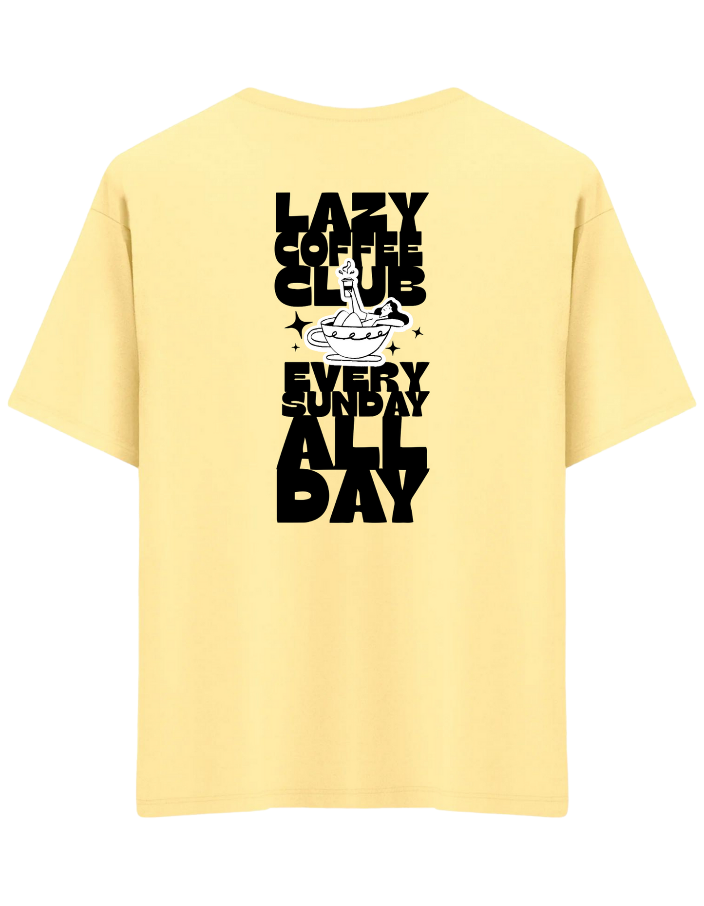 Lazy Coffee Club Baskılı Bisiklet Yaka Oversize T-shirt