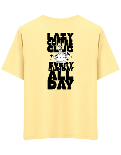 Lazy Coffee Club Baskılı Bisiklet Yaka Oversize T-shirt