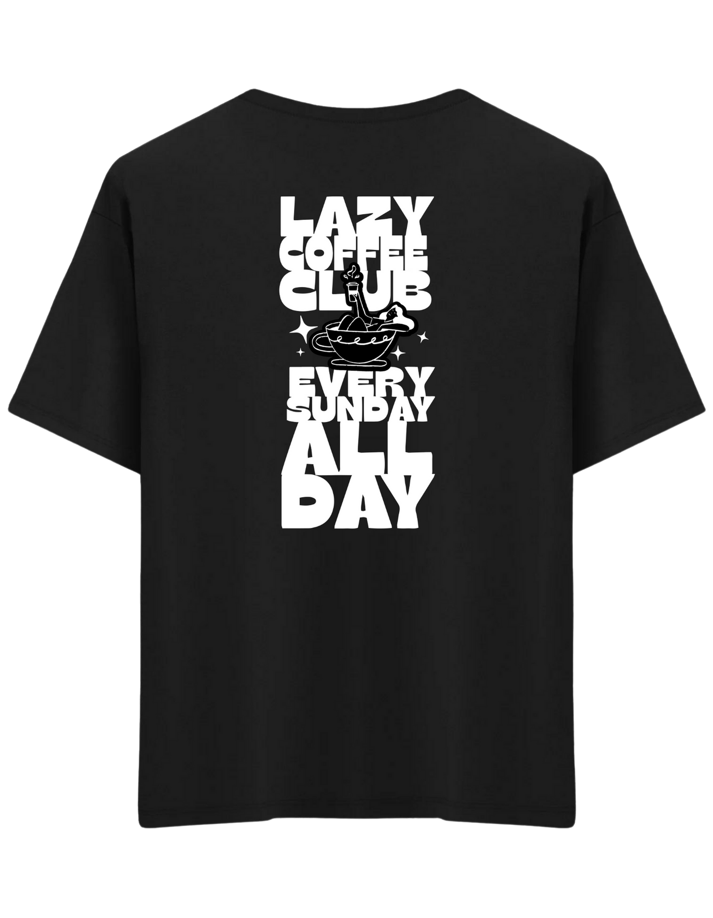 Lazy Coffee Club Baskılı Bisiklet Yaka Oversize T-shirt