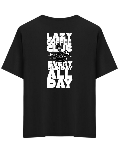 Lazy Coffee Club Baskılı Bisiklet Yaka Oversize T-shirt