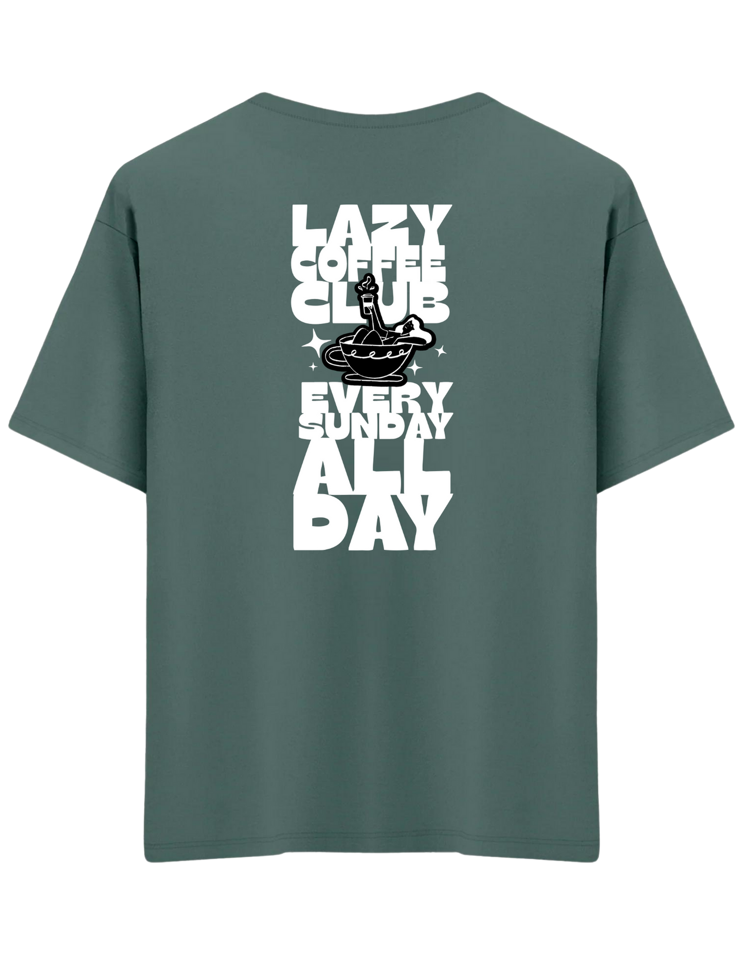 Lazy Coffee Club Baskılı Bisiklet Yaka Oversize T-shirt