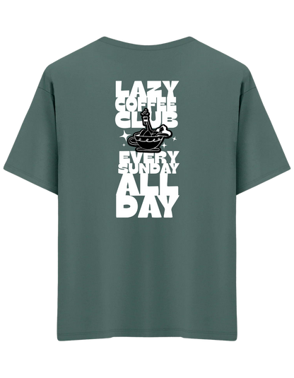 Lazy Coffee Club Baskılı Bisiklet Yaka Oversize T-shirt